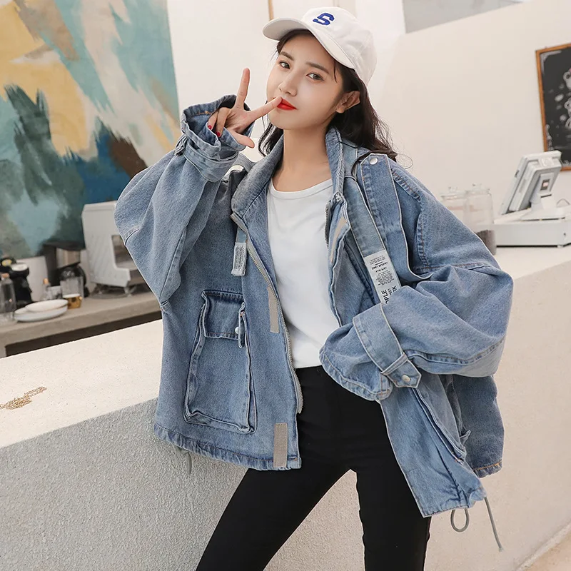 

plus size Women's blue jean Denim Coats and Jackets BF Style Loose Havey Decor Oversized Jean Jacket Street Style Clothes 2021