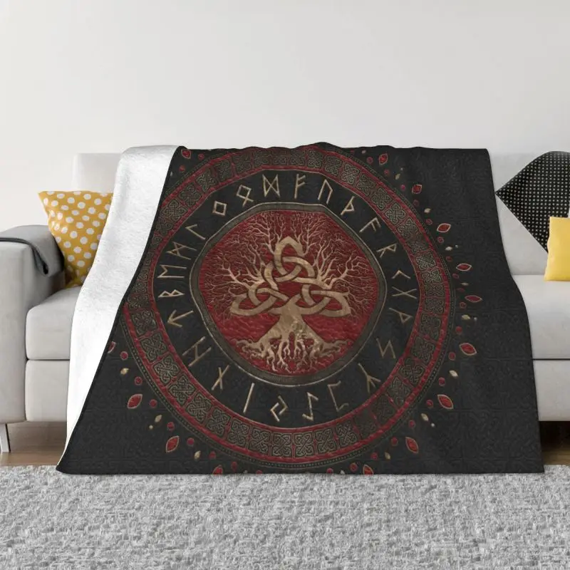 

Tree Of Life With Triquetra Black Red Leather Gold Blankets Flannel Vikings Norse Yggdrasil Throw Blanket Bed Couch Bedspread