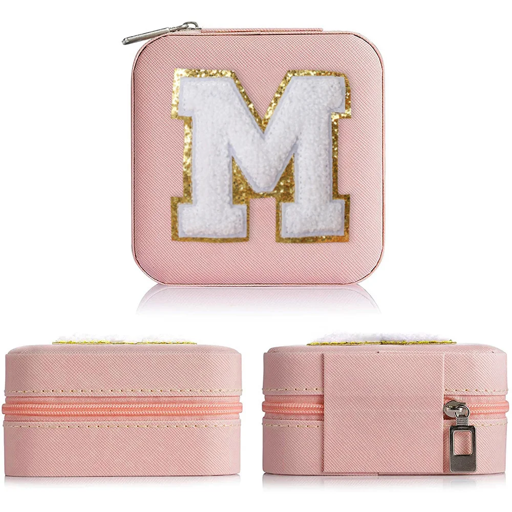 Mini Travel Jewelry Box for Women Girls Customized Letters Small Organizer Necklaces Earrings Rings Display Case Storage Gifts