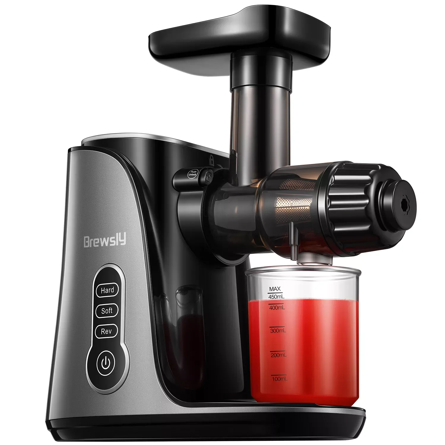 

NEW IN Brewsly low Masticating Juicer Extractor Easy to Clean Two Speed Modes Quiet Motor & Reverse Function Recipes