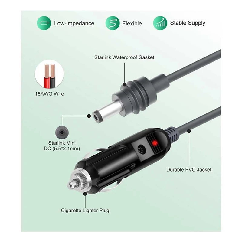 Для Starlink Mini DC кабель питания 10 футов - водонепроницаемый автомобильный блок 12 В-24