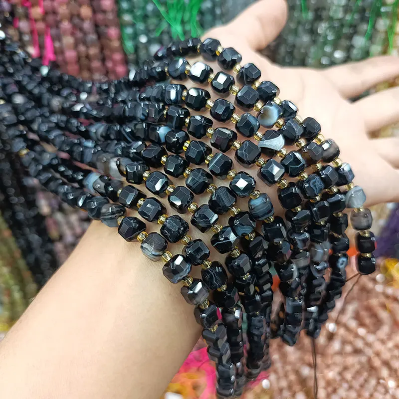 Граненый кубик 8 мм натуральный черный персианагакатехин камень россыпью