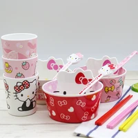 cartoon sanrio hello kitty childrens cutlery set cute baby eating spoon bowl cup chopsticks accessory set