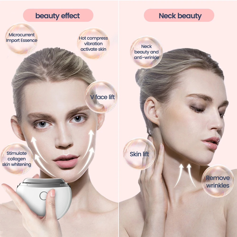

Microcurrent Face Massage 4 Color Lights Heating Vibration Facial LIft Anti Wrinkle Neck Skin Scraping Skin Care Light Therapy