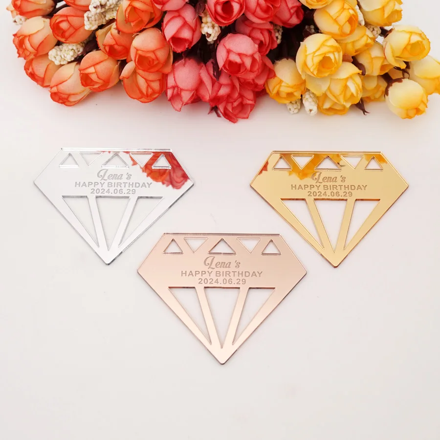 

1/10/20/50pcs Personalized Acrylic Mirror Diamond Tags Custom Wedding Name Engraved DIY Anniversary Party Decoration Gift 6.5cm
