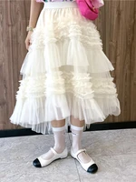 cake umbrella skirt elastic waist fairy puffy mesh skirt gothic faldas mujer moda pleated skirt solid