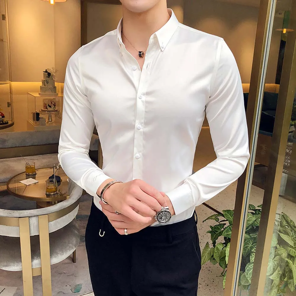

Shirt 2022 Fall Men's Fashion Slim British Style Long Sleeve Solid Color Shirt Business Formal Spring Autumn Fashion Style