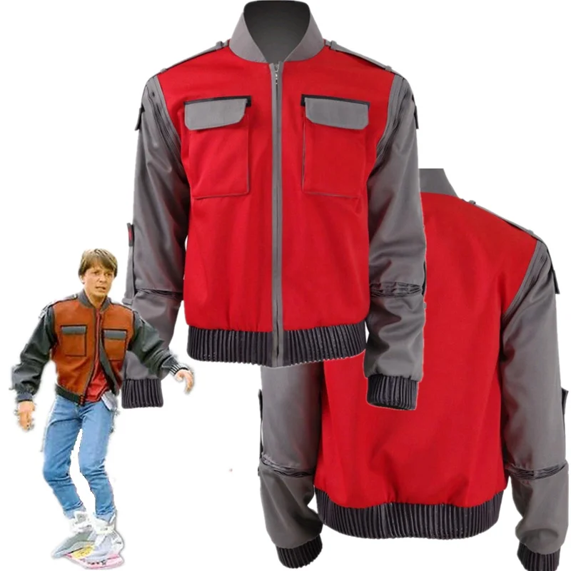 

Anime Back To The Future Cosplay Costume Jr Marlene Seamus Marty Mcfly High-quality Christmas Red Jacket Outwear