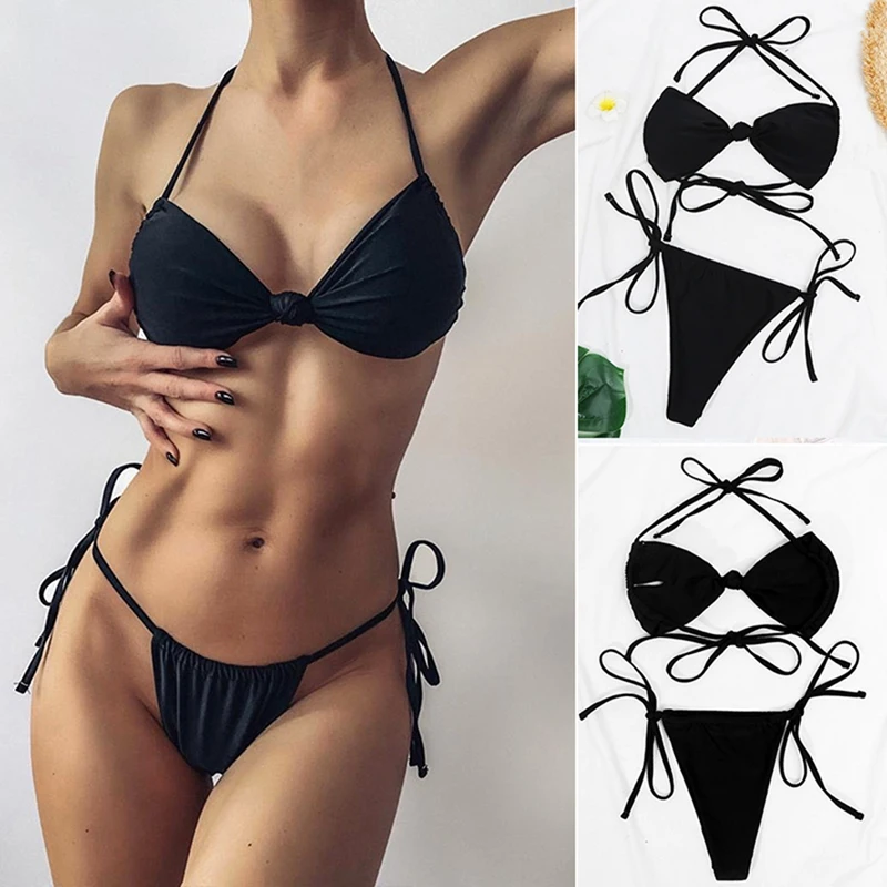 

Sexy Brazilian Thong Bikini Swimwear Women Summer Swimming Beach Wear Knotted Swimsuit Bathing Suit Swimsuit