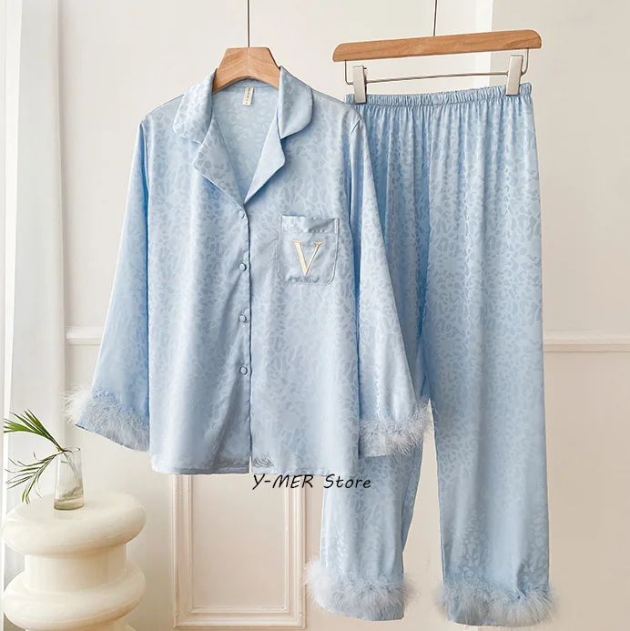 Пижамный брючный комплект с V-образным вырезом из вискозы 2 шт