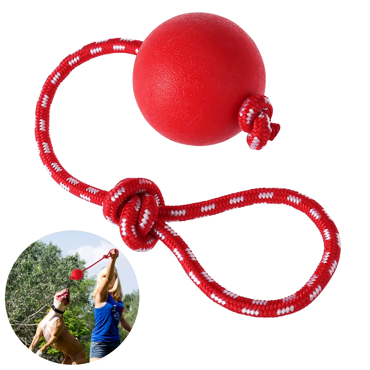 

Rubber with Rope Dog Launcher Thrower for Pets Training Exercising -