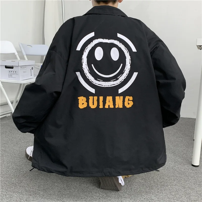 

Y2k Clothes Men 2022 Vintage Hiphop College Jackets Korean Streetwear Smile Print Baseball Uniform Loose Casual Bomber Coats Top