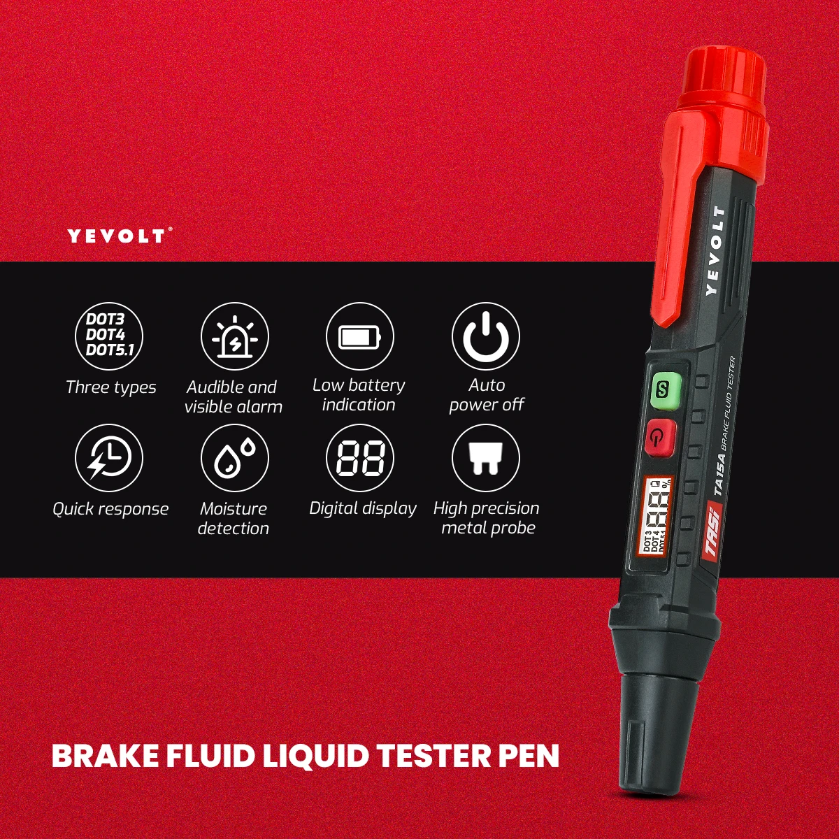 Ручка-тестер тормозной жидкости YEVOLT TA15A автомобильный детектор содержания масла