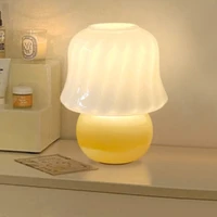 french cream table lamp medieval handmade glazed glass living room bedroom bedside light ins three color mushroom night lamps