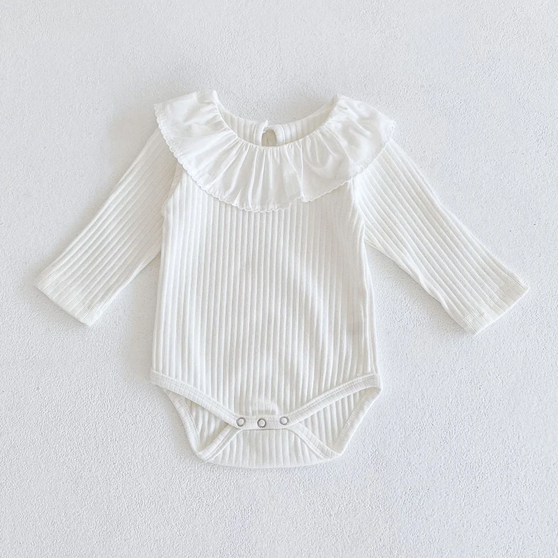 

Baby Girl Bodysuits Autumn New Infant Long Sleeve Cotton Lotus Leaf Collar Newborn Bottoming Jumpsuit Solid Color Clothes
