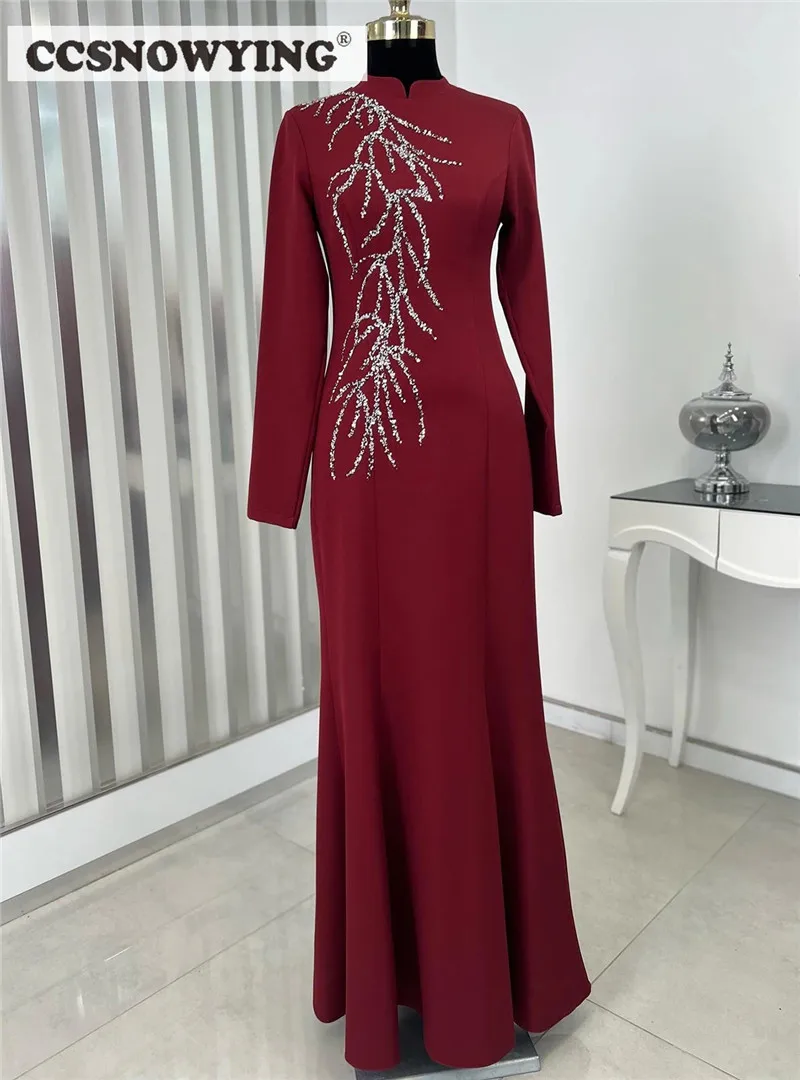 

Мусульманское вечернее платье с длинным рукавом и бусинами, платье-Русалка с высоким воротником, исламское платье для выпускного вечера, официальное платье, Арабский Дубай, кафтан, вечернее платье