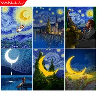vanjuu moon landscape 5d diamond painting van gogh starry sky diamond mosaic famous painting cross stitch diy home wall decor