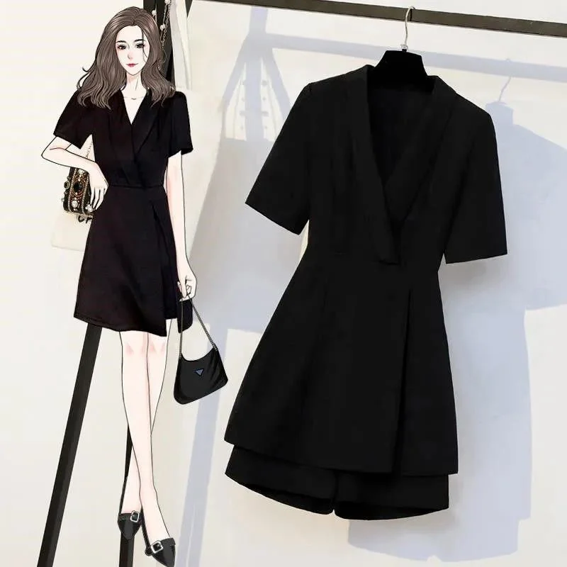 Trend Women's Summer Suit Silk Chiffon Dresses Woman 2023 Satin Casual Loose New Two-piece Dress Linen Short Mini Black Hit Cool