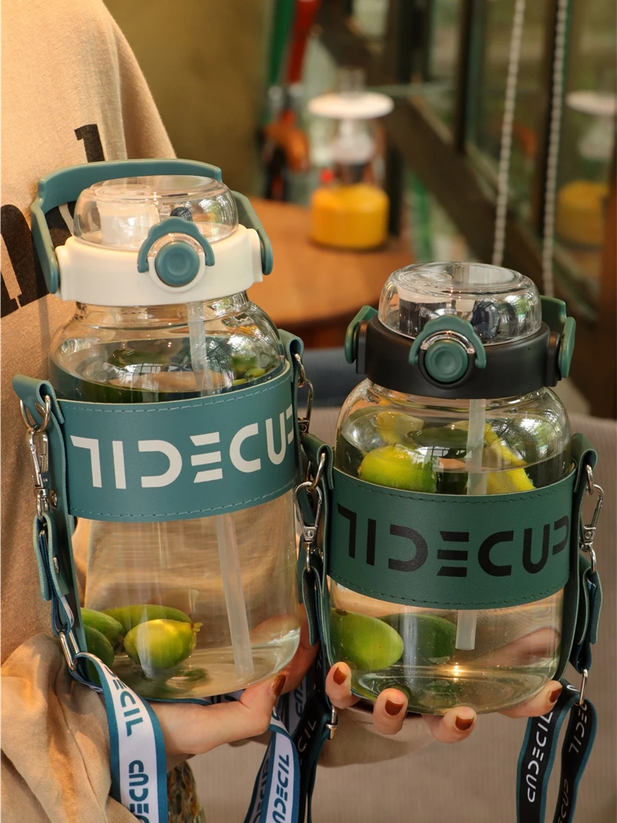 

1500ML Glass Bottle Water Cup Large Capacity BPA Free High Borosilicate Straw Water Bottle Fitness Outdoor Camping Free Shipping