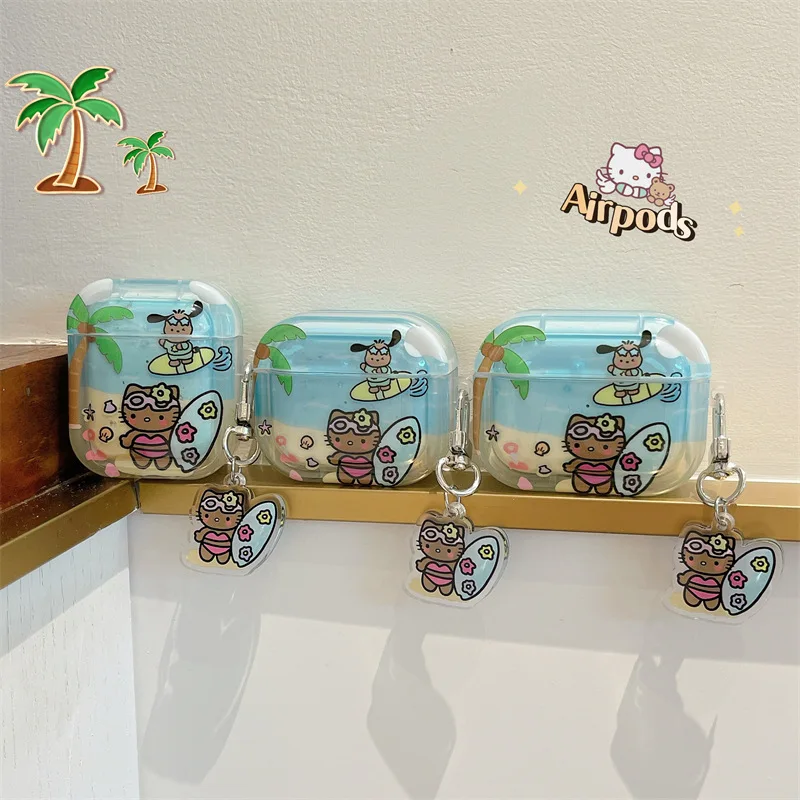 

Fashion Cute Cartoon Beaches Surfers Tanned Cat Bluetooth Headset Cover for Airpods 1 2 3 Pro Silicone Airpods Case