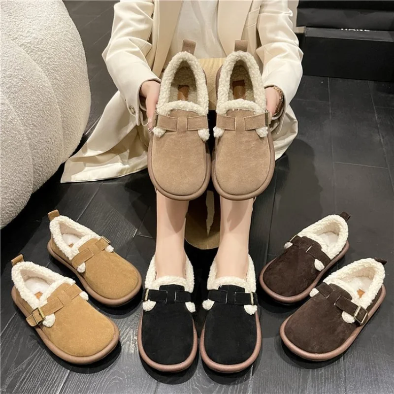 Winter Snow Boots Women Boots Flat Sole Non-slip Plush Warm Vintage Ladies Boots Bota Feminina Lightweight Slip-on Ankle Boots