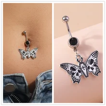 Death Moth Navel Ring Surgical Steel Gothic Coffin Skull Butterfly Halloween Belly Button Ring Piercing Ombligo Body Jewelry
