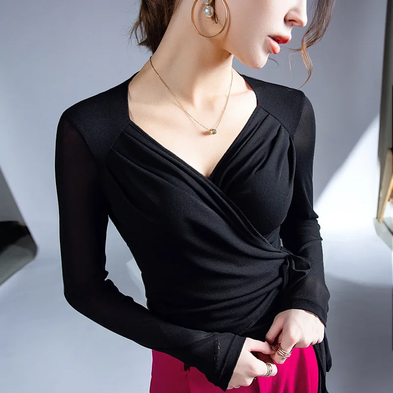 

Женская футболка с перекрестной шнуровкой, укороченный топ, Повседневная модная блузка на осень, 2022