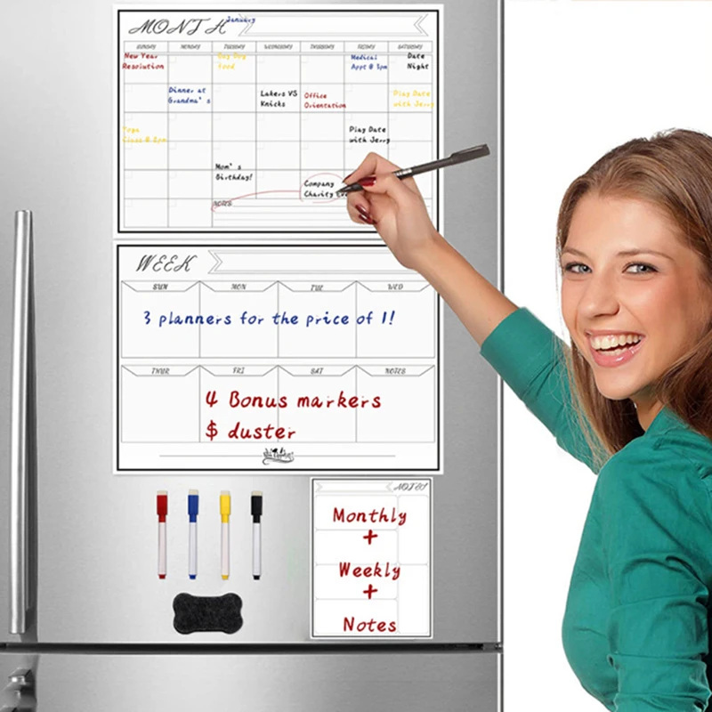 

Magnetic Monthly Weekly Planner Calendar Table Dry Erase Whiteboard Blackboard Fridge Sticker Message Board Menu