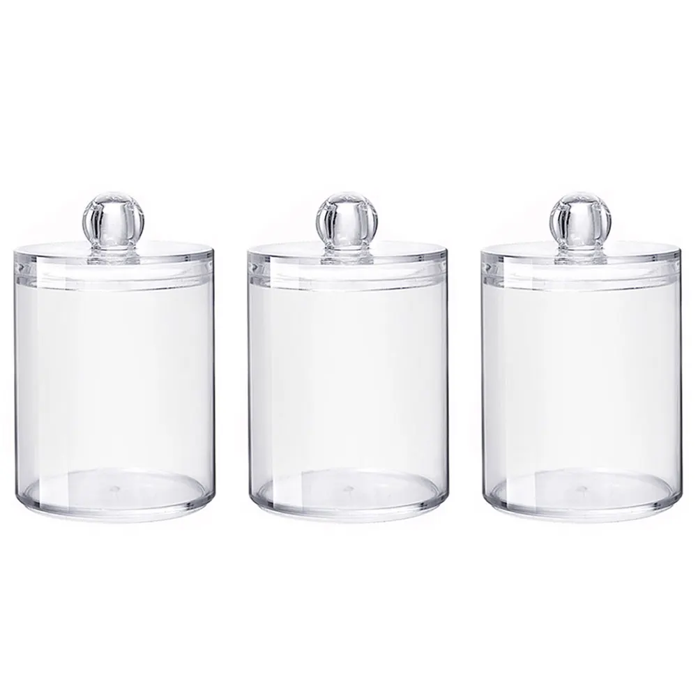 

3pcs Makeup Cotton Swab Box Jar Ball Pad Clear Round Stackable Storage Holder -shaped opening Stackable Design PS Plastic durabl