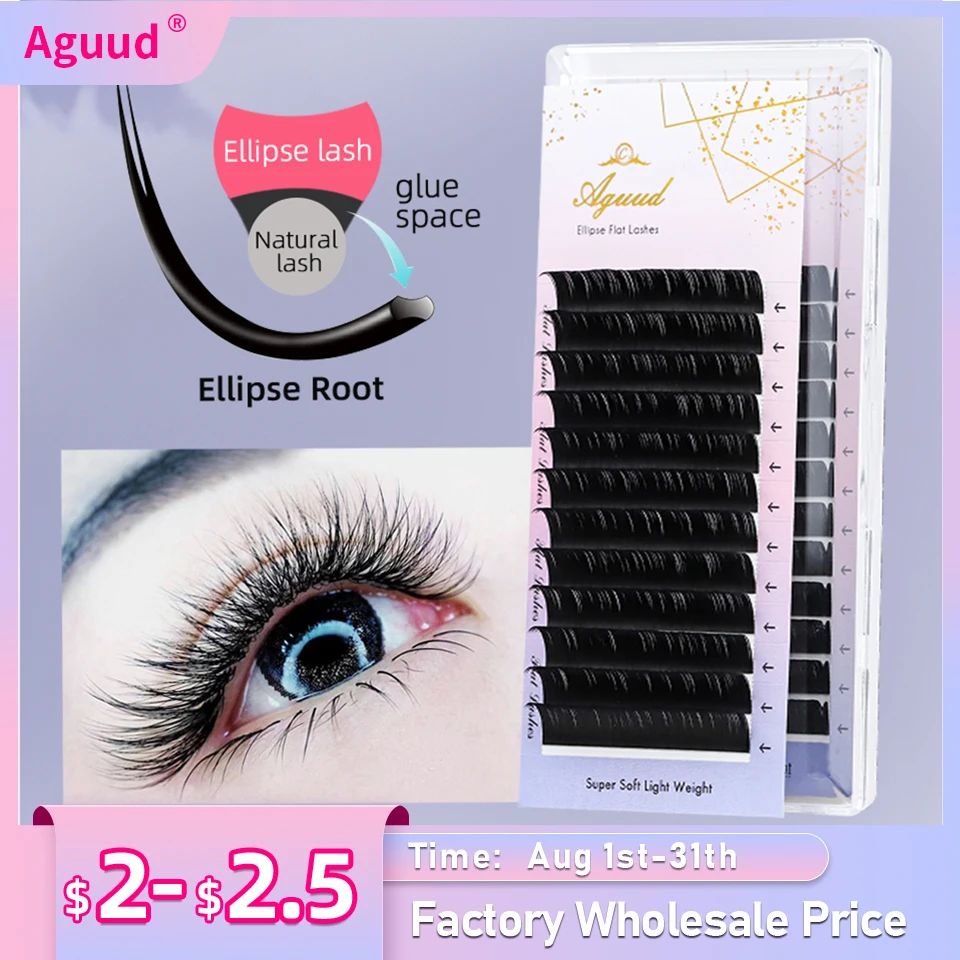 AGUUD Ellipse Flat Eyelash Extension Soft Double Split Tips Faux Mink Individual Eyelash Volume False Ellipse Lash Professional