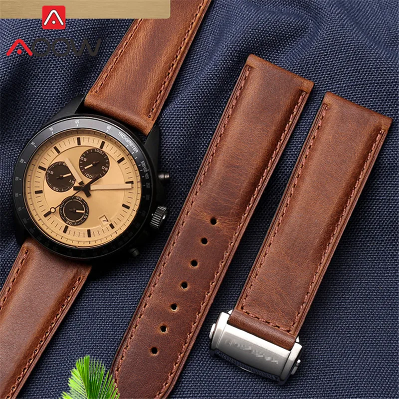 Genuine Leather Strap 20mm 22mm Stainless Steel Folding Buckle Men Replacement Bracelet Watch Band for Hamilton Khaki Aviation