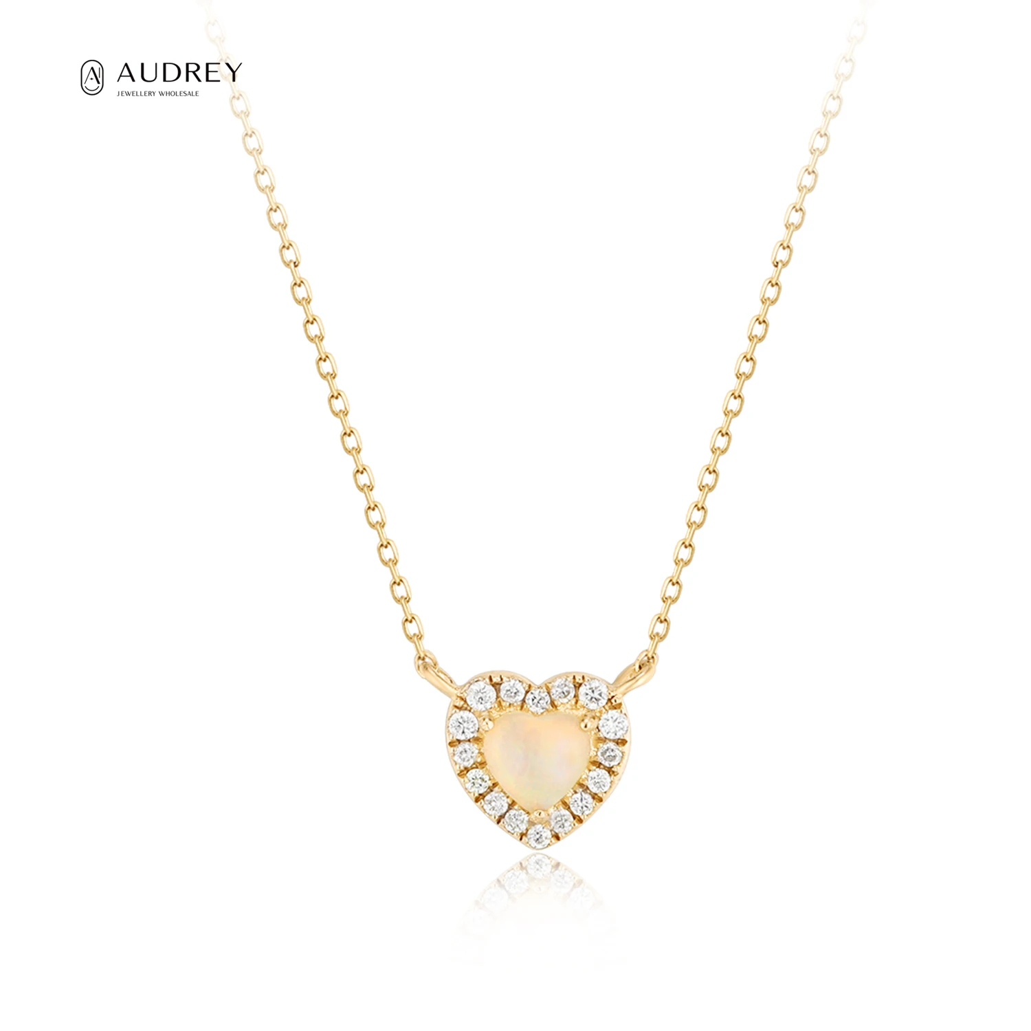 

Audrey Luxury Diamond Jewelry Opal Stone Necklace 14K Solid Gold Necklace Forever Love Heart Pendant Necklaces For Women