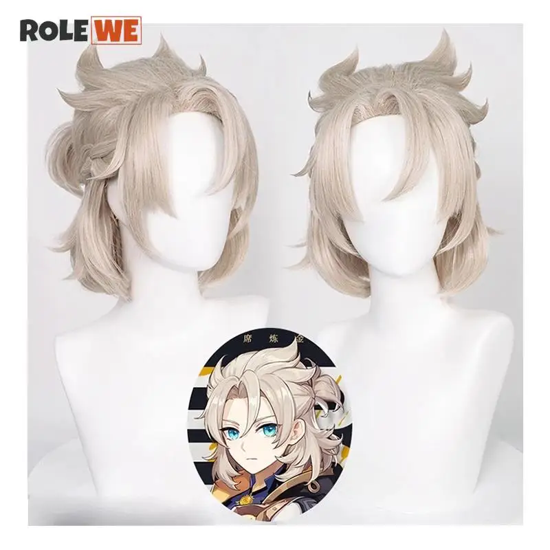

Genshin Impact Albedo Cosplay Wig 35cm Short Linen Heat Resistant Synthetic Hair Halloween Anime Cosplay Wigs + WigCap