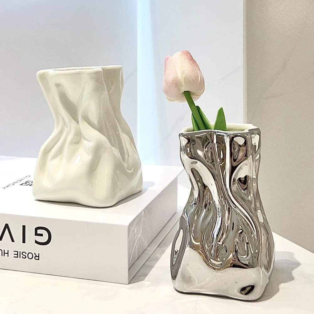 Креативная плиссированная керамическая ваза Цветочная композиция из сухих