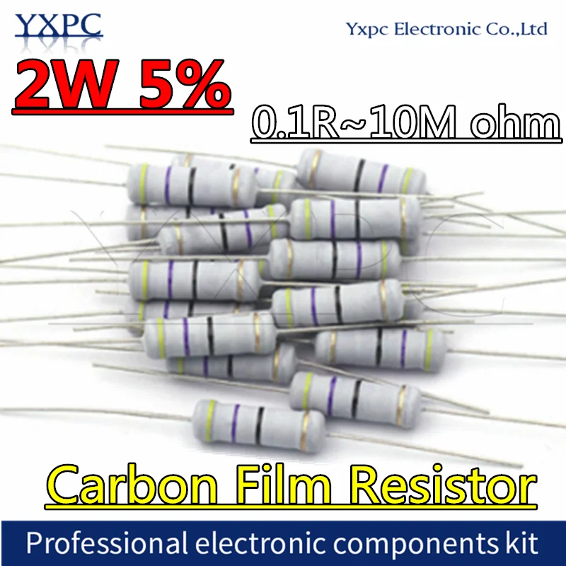

20pcs 2W Carbon Film Resistor 5% 0.1R ~ 10M 10R 22R 33R 100R 220R 330R 1K 2.2K 3.3K 4.7K 10K 22K 47K 100K 1M 100 220 330 ohm