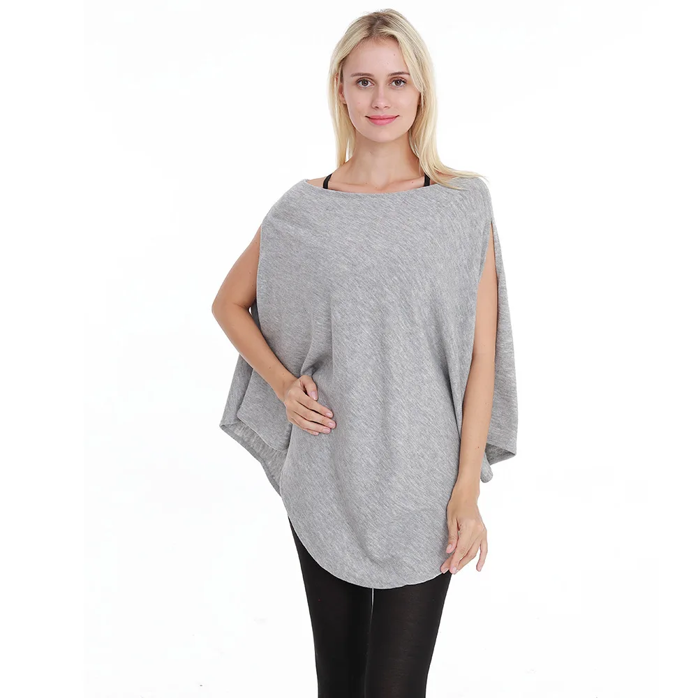 Spring Autumn New Women Top Pullover Off Shoulder Cape Versatile Knitted Shirt  Fashion Street Poncho Lady Capes Gray Cloaks