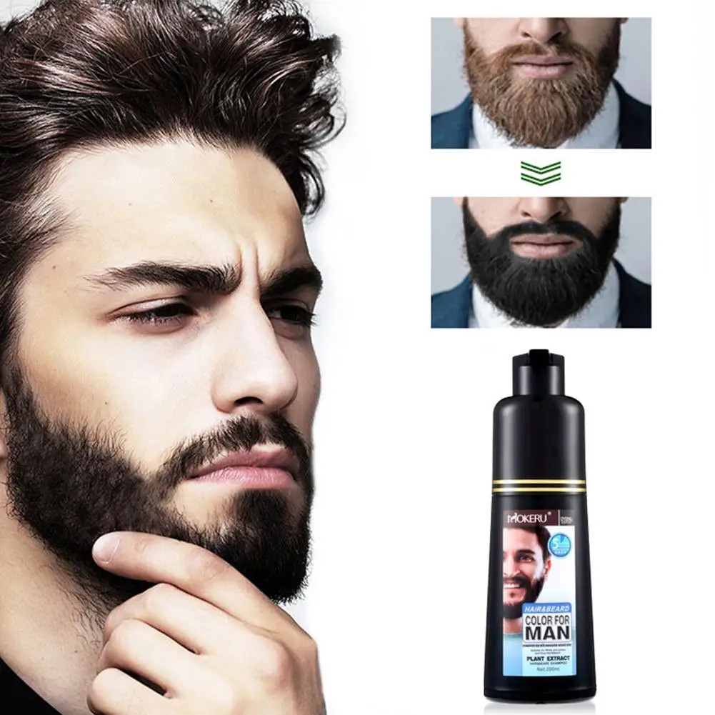 200ml Permanent Beard Dye Shampoo Organic Fast Hair Dye Botanical Dye Black Dye Beard Essence Care Cream Men Hair Hair Q1W3