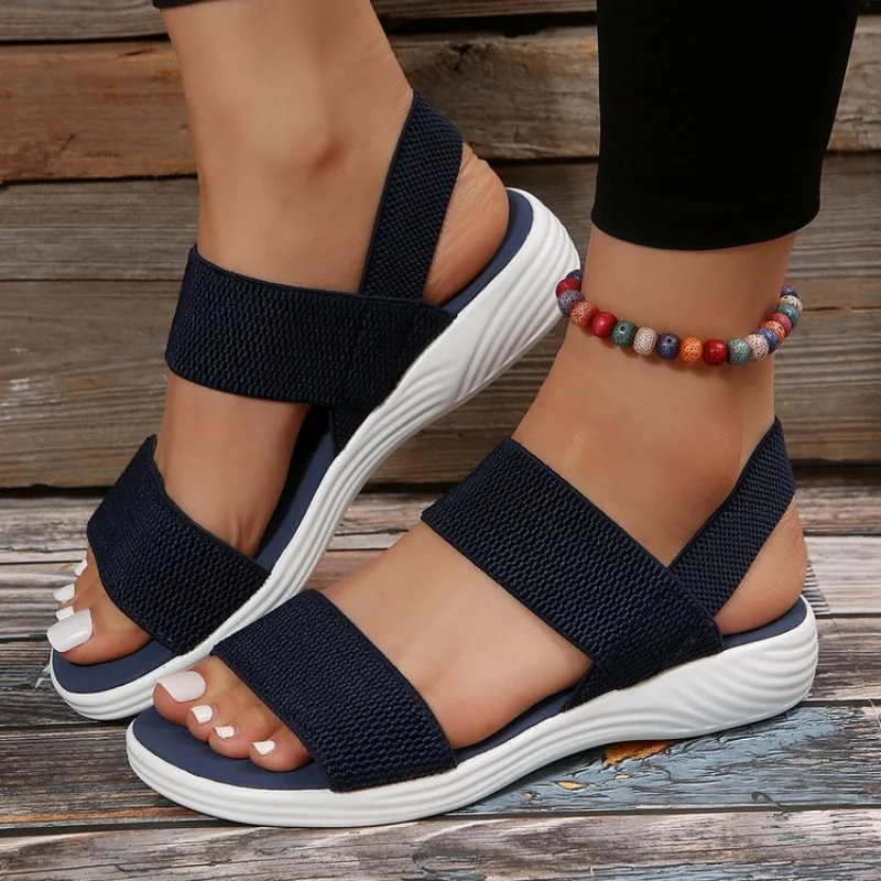 

New Women Sandals Fashion Fly Woven Mesh Fish Mouth Wedge Casual Shoes Slip-on Light Comfortable Beach Shoes Sandália Flip Flop