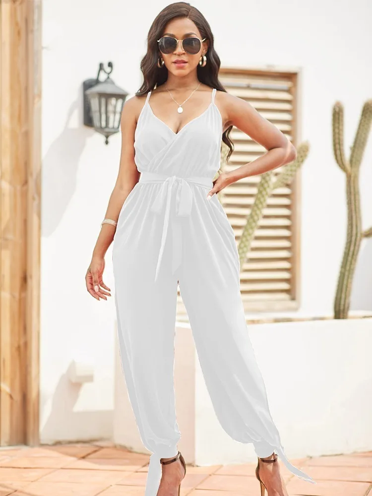 

V-neck Strap Pocket Design Jumpsuit One Fashion Casual Pieces for Women Tracksuits Elegant Female Jumpsuit Women Elegance
