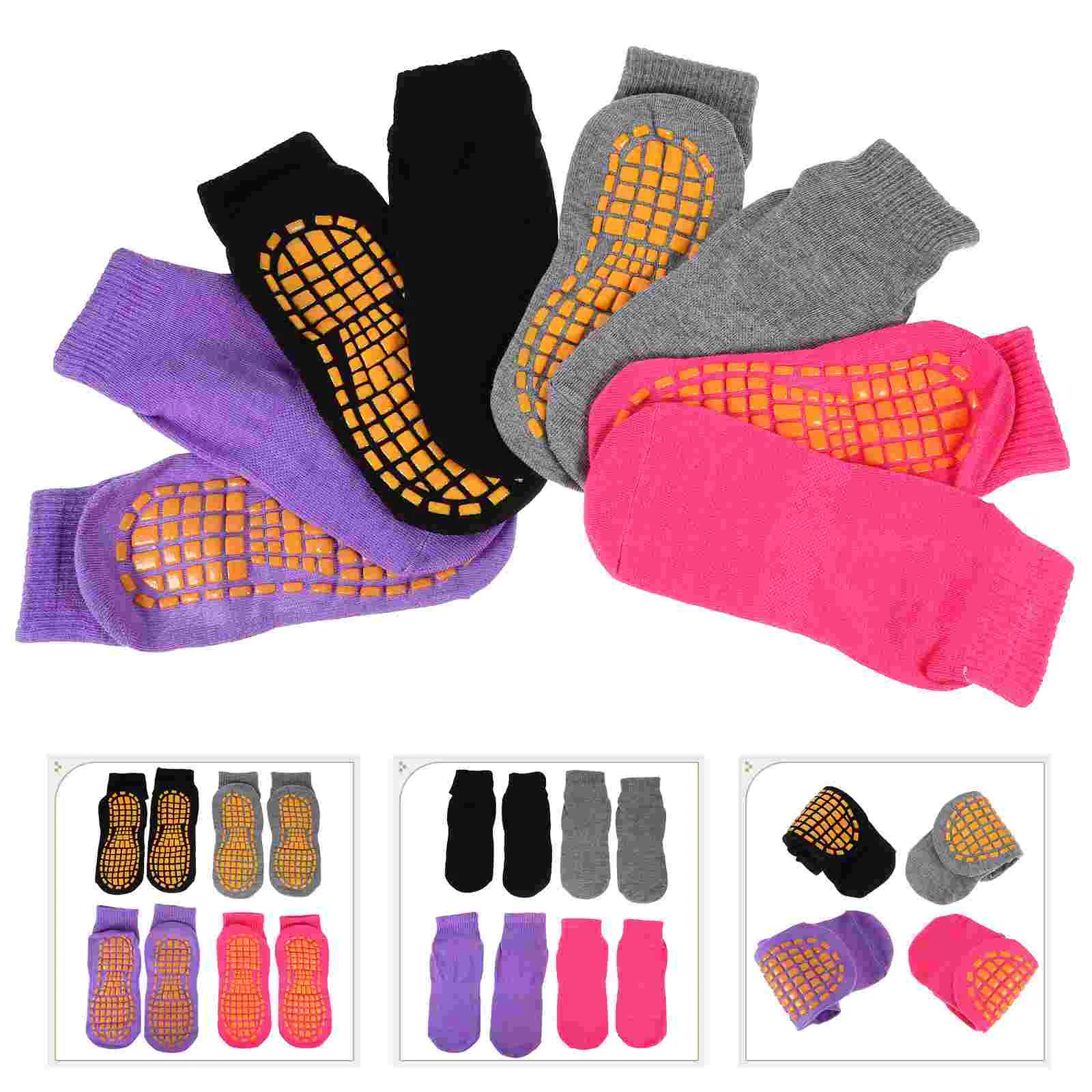 

4 Pairs Anti Slip Socks Yoga Women Non Skid Womens Nonslip Winter Grip Polyester Cotton Women's Pilates
