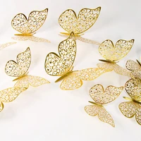 12pcs 3d hollow out paper gold butterfly stickers with glue room decor fridge kids room bedroom living room party decoration