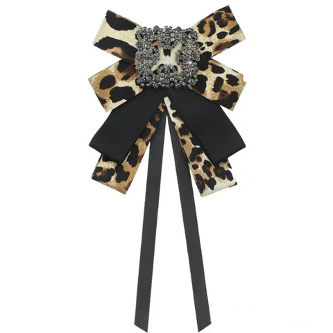 Классический галстук-бабочка для женщин, тканевая брошь с леопардовым принтом Стразы с кристаллами, белая булавка на воротник рубашки, галстук-бабочка, повседневные аксессуары