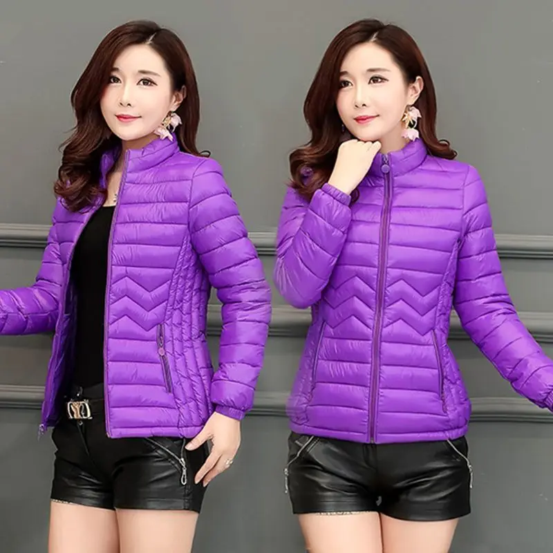 Women's Winter Coat Ultra Light Down Jacket Cotton Padded Jacket Long Sleeve Warm Coat Parka Female Solid Portable Outwear S72
