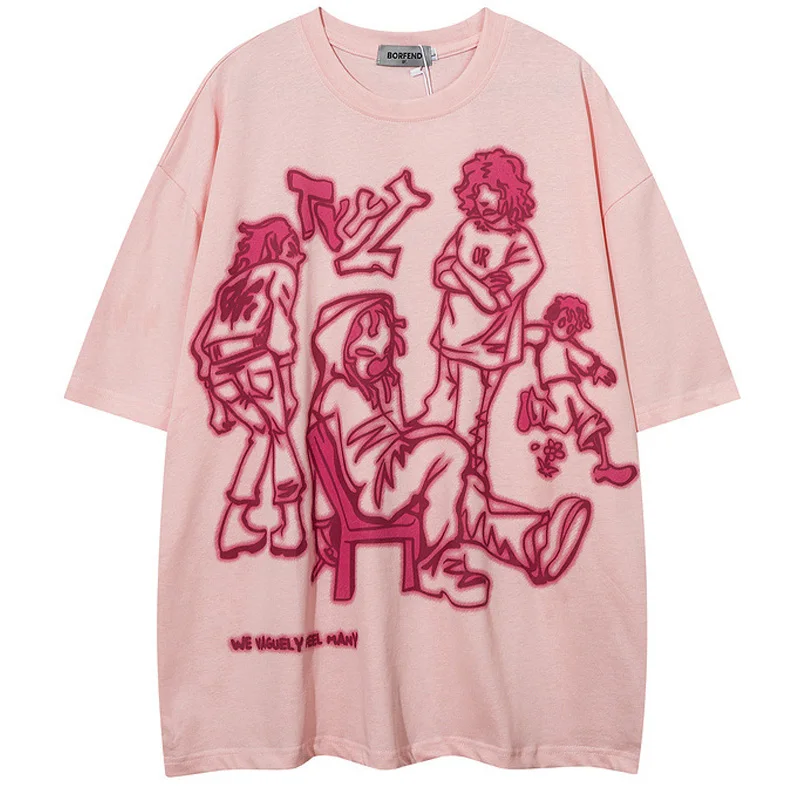 

Футболка мужская в японском стиле Харадзюку, уличная одежда в стиле хип-хоп, смешная мультяшная футболка с графическим рисунком в стиле аниме, большие размеры, 2023