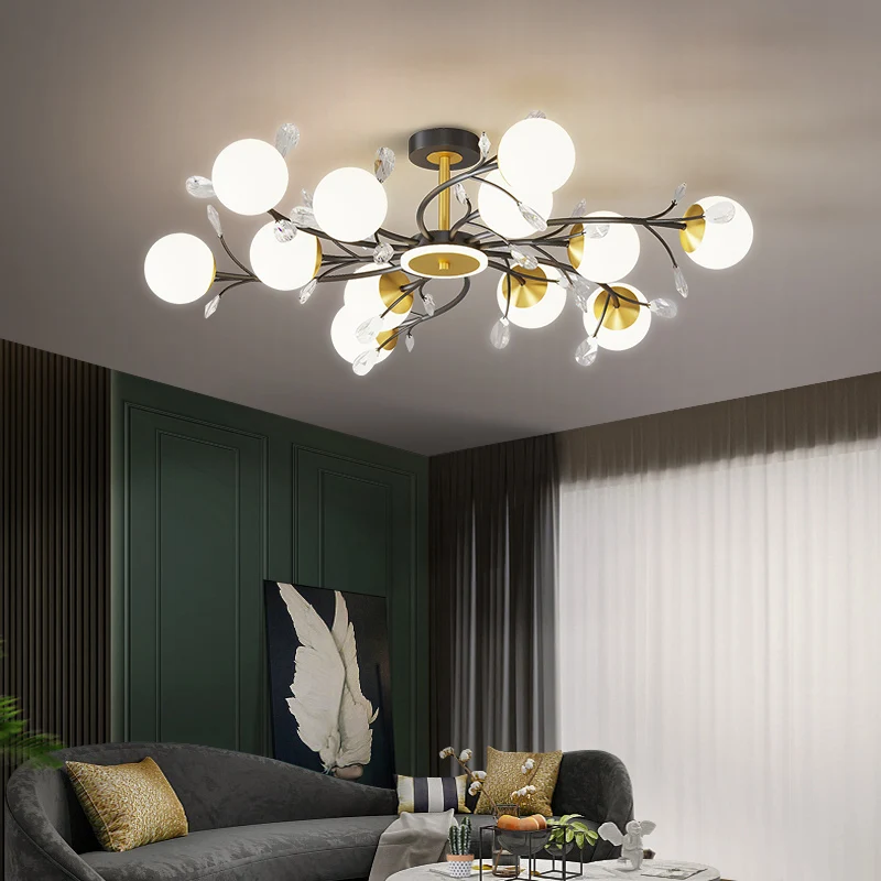 Retro crystal chandelier Golden Black Glass Ball chandelier for Bedroom living room kitchen Ceiling chandelier bedroom lamp