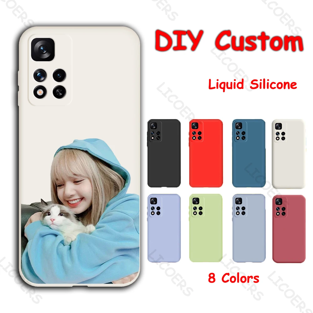 diy phone case for xiaomi poco x4 m4 pro mi 12 11 lite ne 10t 10 redmi note 9 9t 10s custom logo name photo liquid silicon cover free global shipping