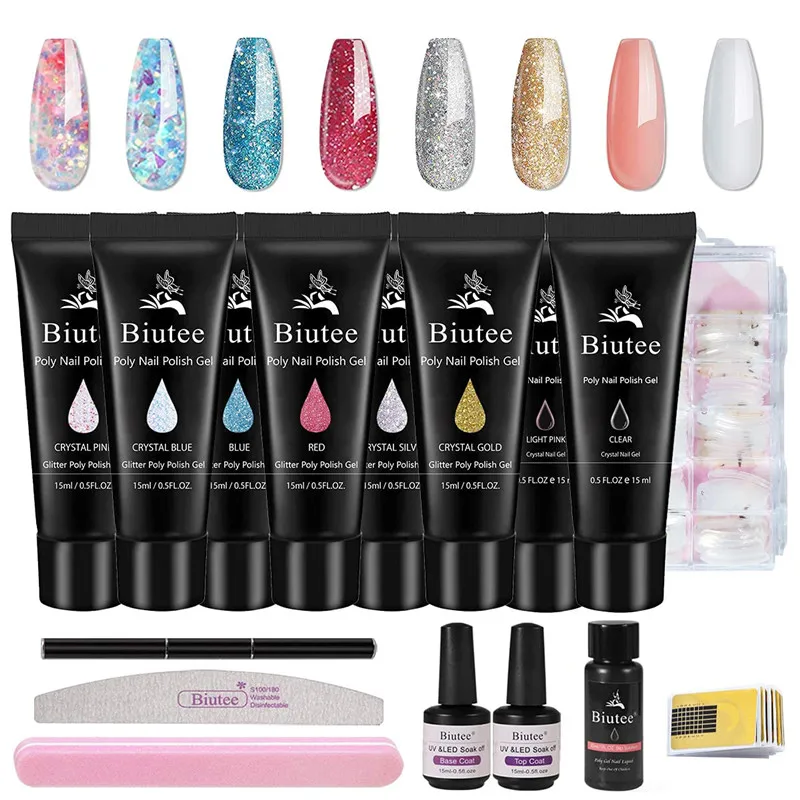 

Набор гелей для наращивания ногтей 8 цветов Блестящий поли набор гелей для ногтей строитель гель Прозрачный телесный белый розовый дизайн н...