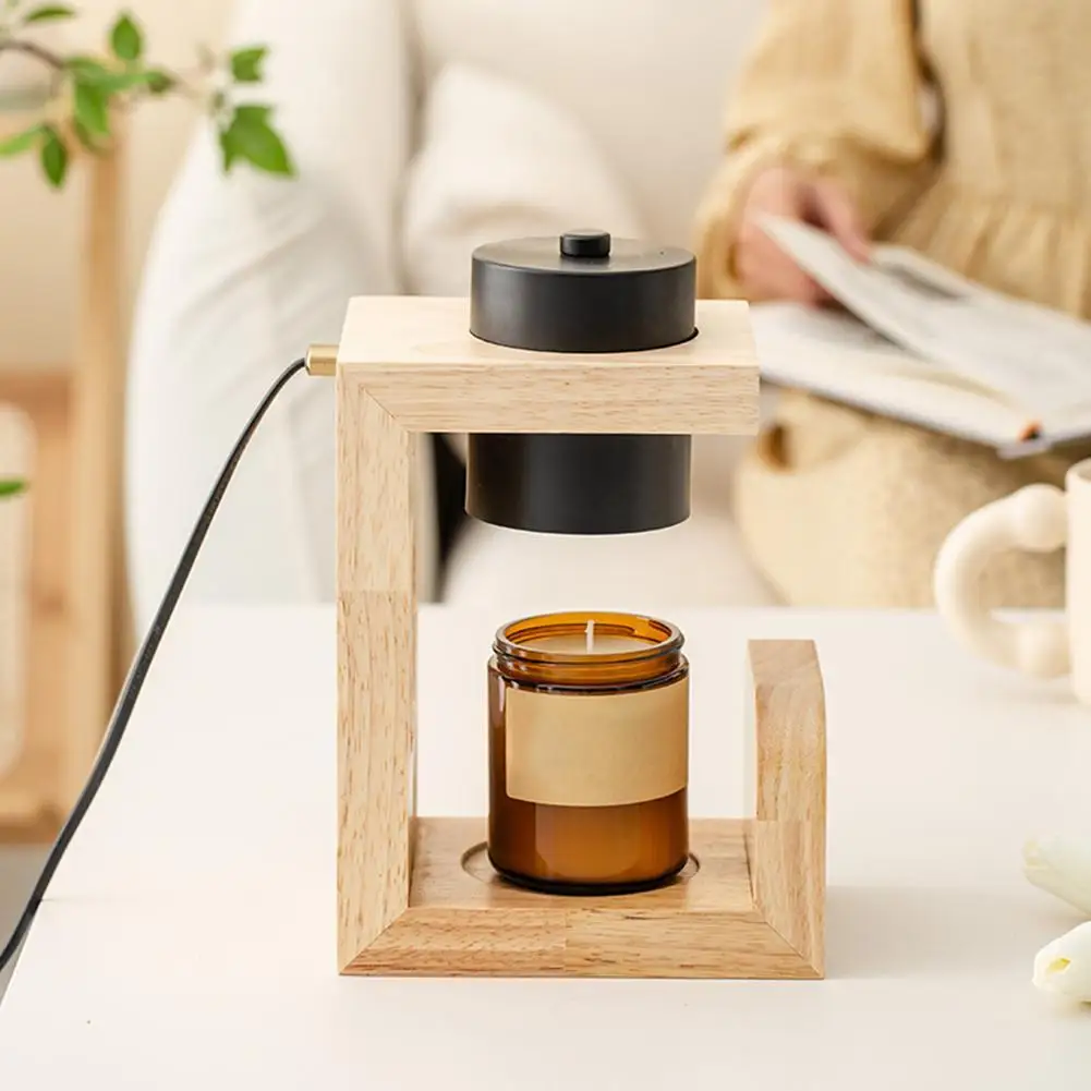 

Semi-open Design Wood Candle Warmer Aroma Burner Fragrance Lamp Scented Warmer Candle Melter Dimmable Table Lamps for Spa,Home