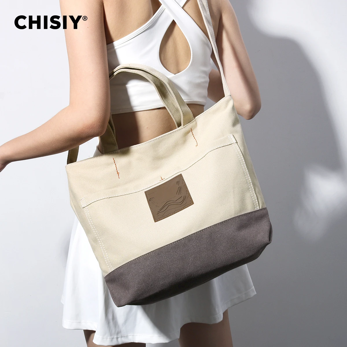 Chisiy Женская Большая Холщовая Сумка-тоут Белая Сумка На Плечо