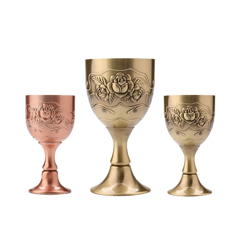

Vintage Hand-made Pure Copper Engraving Flower Pattern Wine Glass Water Goblet Wine Set Goblet Kitchen Accessories